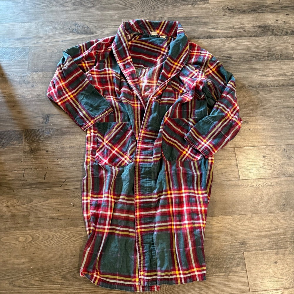 Vintage Victorias Secret Gold Label Plaid‎ Flannel Robe Red Green Cotton Small